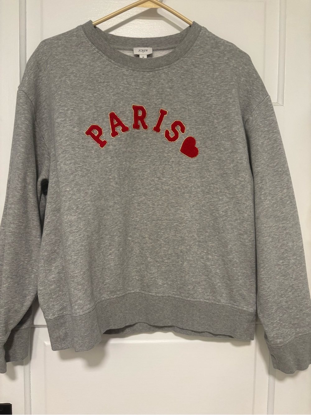 J. Crew Gray Sweatshirt with Red 'PARIS' Appliqué